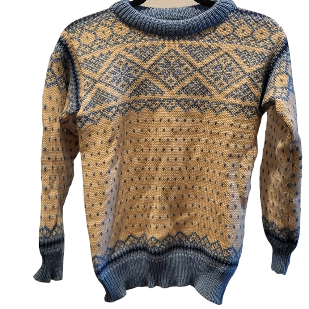 Dale of Norway Vintage Blue Cream Fair Isle Nordic Wool Sweater Size 36 Small